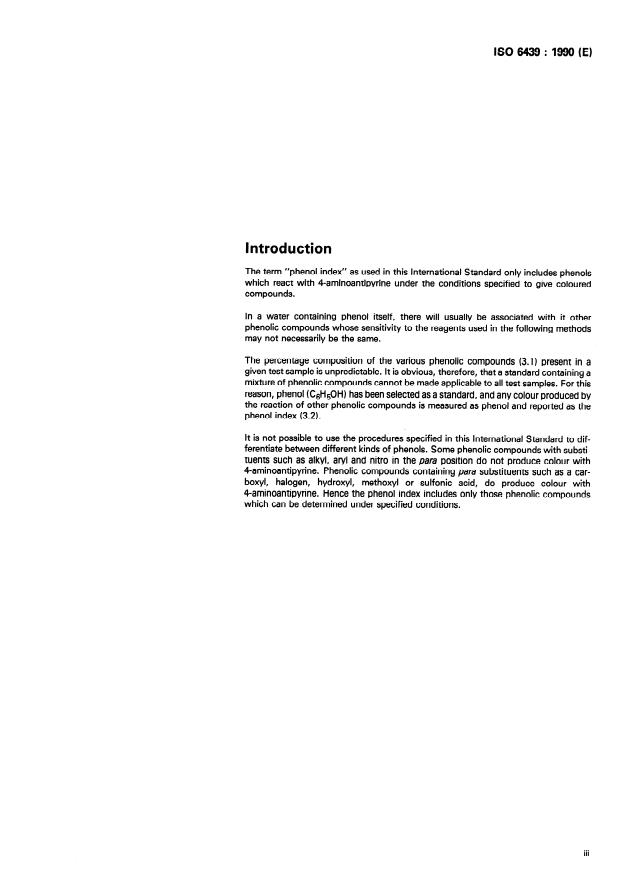 ISO 6439:1990 - Water quality -- Determination of phenol index -- 4-Aminoantipyrine spectrometric methods after distillation
