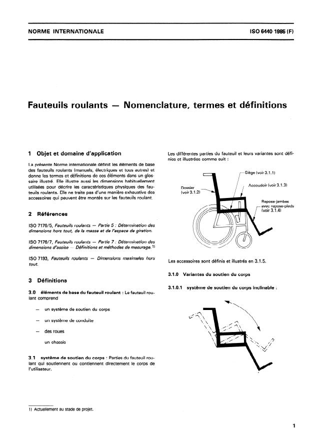 ISO 6440:1985 - Fauteuils roulants -- Nomenclature, termes et définitions