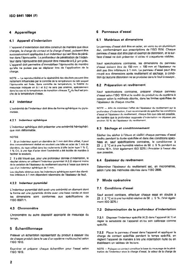 ISO 6441:1984 ISO 6441:1984 - Peintures et vernis -- Essai d'indentation (sphérique ou pyramidal) - Page 4 preview