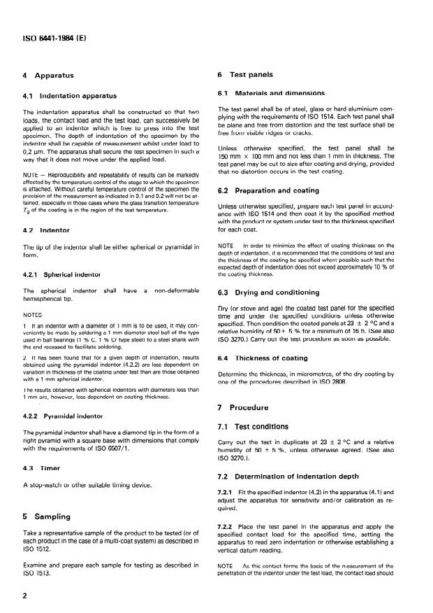 ISO 6441:1984 ISO 6441:1984 - Paints and varnishes -- Indentation test (spherical or pyramidal) - Page 4 preview