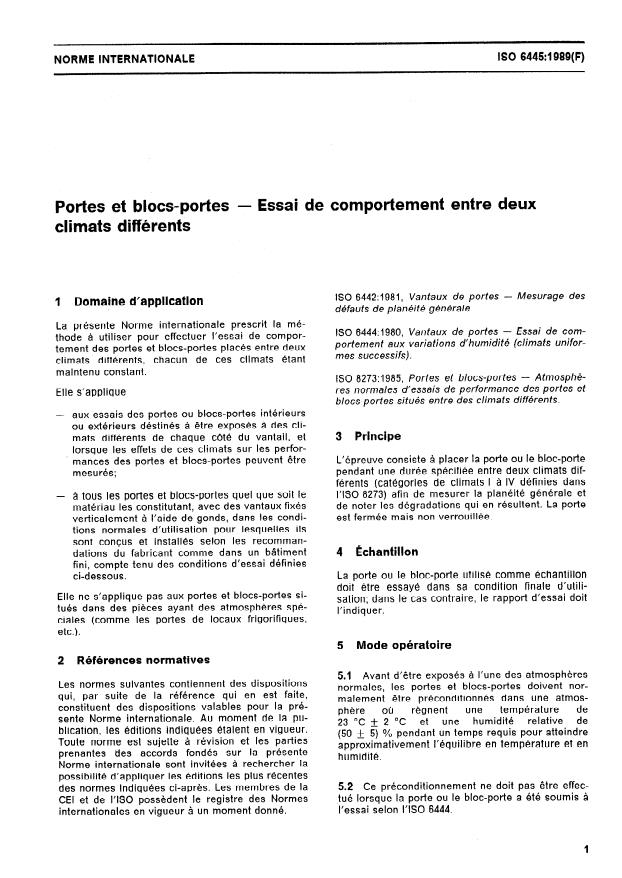 ISO 6445:1989 - Portes et blocs-portes -- Essai de comportement entre deux climats différents