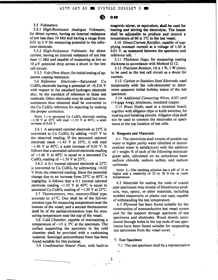 ASTM G89-85 - Methods for Cathodic Disbonding of Pipeline Coatings Subjected to Cyclic Temperatures (Withdrawn 1992)