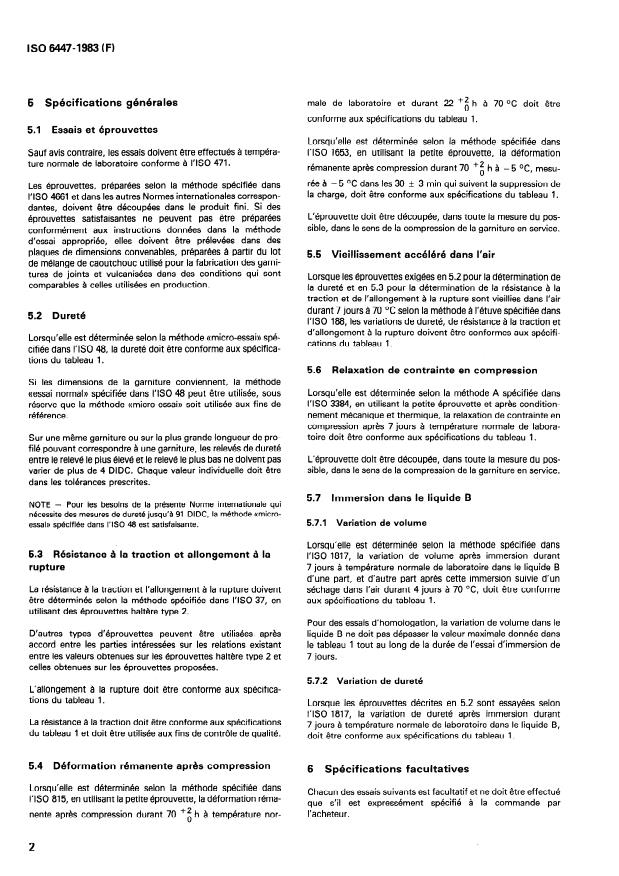 ISO 6447:1983 ISO 6447:1983 - Caoutchouc -- Garnitures d'étanchéité pour joints de canalisations de gaz -- Spécifications des matériaux - Page 4 preview