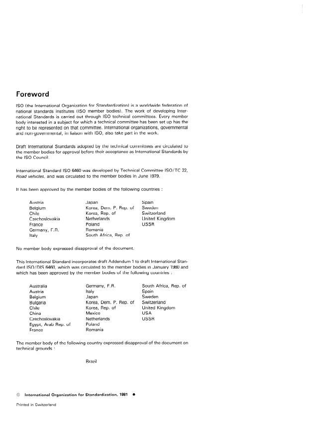 ISO 6460:1981 ISO 6460:1981 - Road vehicles -- Measurement method of gaseous pollutants emitted by motorcycles equipped with a controlled ignition engine - Page 2 preview