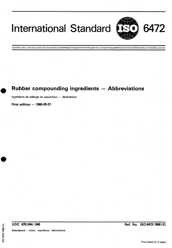 ISO 6472:1986 - Rubber compounding ingredients -- Abbreviations