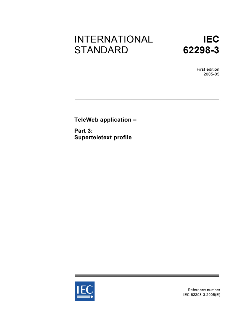 IEC 62298-3:2005 - Teleweb application - Part 3: Superteletext profile
Released:5/18/2005
Isbn:2831879868