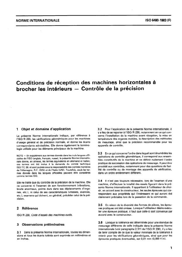 ISO 6480:1983 - Conditions de réception des machines horizontales a brocher les intérieurs -- Contrôle de la précision