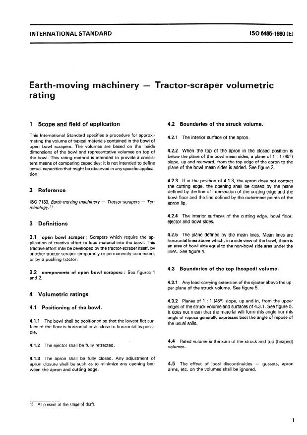 ISO 6485:1980 - Earth-moving machinery -- Tractor-scraper -- Volumetric rating