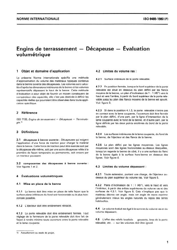 ISO 6485:1980 - Engins de terrassement -- Décapeuse -- Évaluation volumétrique