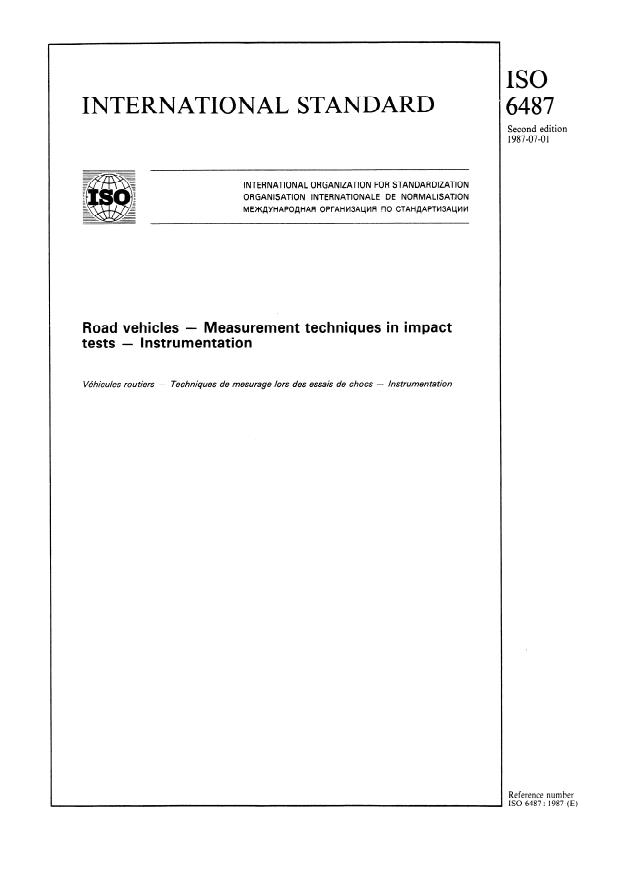 ISO 6487:1987 - Road vehicles -- Measurement techniques in impact tests -- Instrumentation