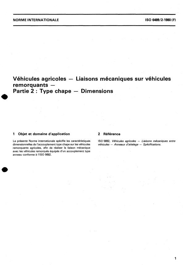 ISO 6489-2:1980 - Véhicules agricoles -- Liaisons mécaniques sur véhicules remorquants