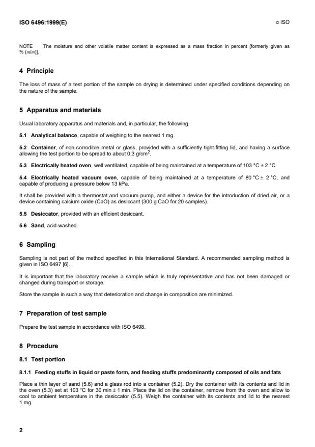 ISO 6496:1999 ISO 6496:1999 - Animal feeding stuffs -- Determination of moisture and other volatile matter content - Page 4 preview