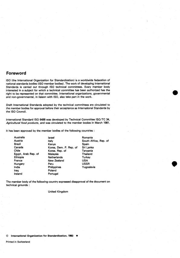 ISO 6498:1983 ISO 6498:1983 - Animal feeding stuffs -- Preparation of test samples - Page 2 preview