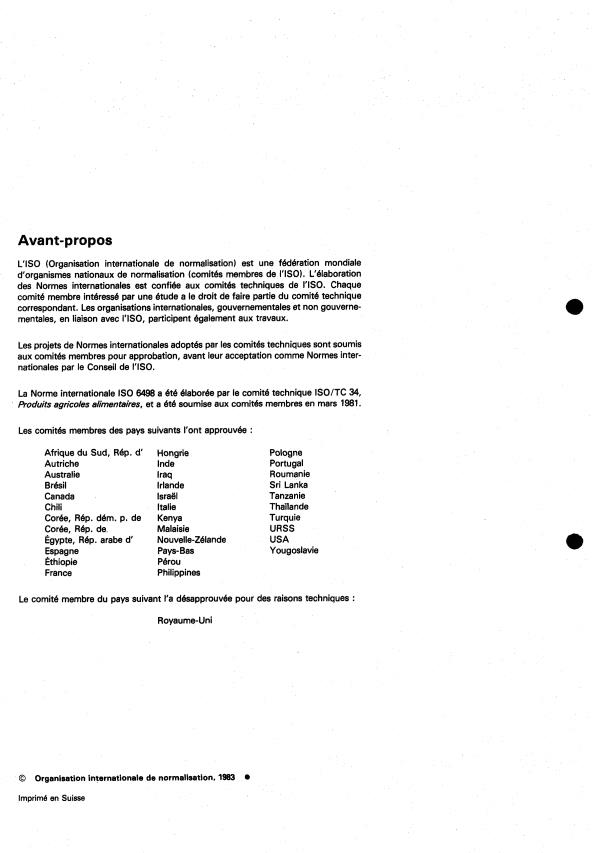 ISO 6498:1983 ISO 6498:1983 - Aliments des animaux -- Préparation des échantillons pour essai - Page 2 preview