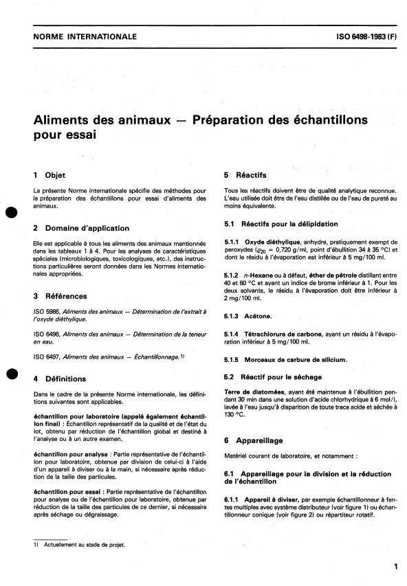 ISO 6498:1983 - Aliments des animaux -- Préparation des échantillons pour essai
