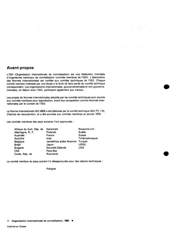 ISO 6500:1980 ISO 6500:1980 - Chariots de manutention automoteurs -- Freins de service -- Exigences de résistance mécanique pour les composants - Page 2 preview