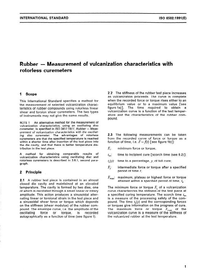 ISO 6502:1991 - Rubber -- Measurement of vulcanization characteristics with rotorless curemeters