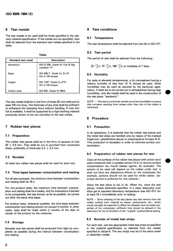 ISO 6505:1984 ISO 6505:1984 - Rubber, vulcanized -- Determination of adhesion to, and corrosion of, metals - Page 4 preview