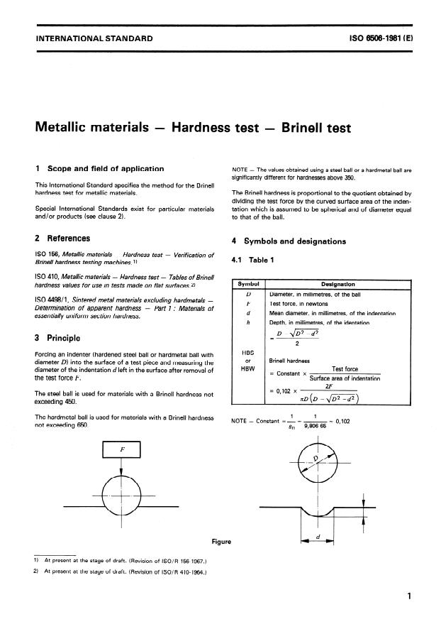 ISO 6506:1981 - Metallic materials -- Hardness test -- Brinell test