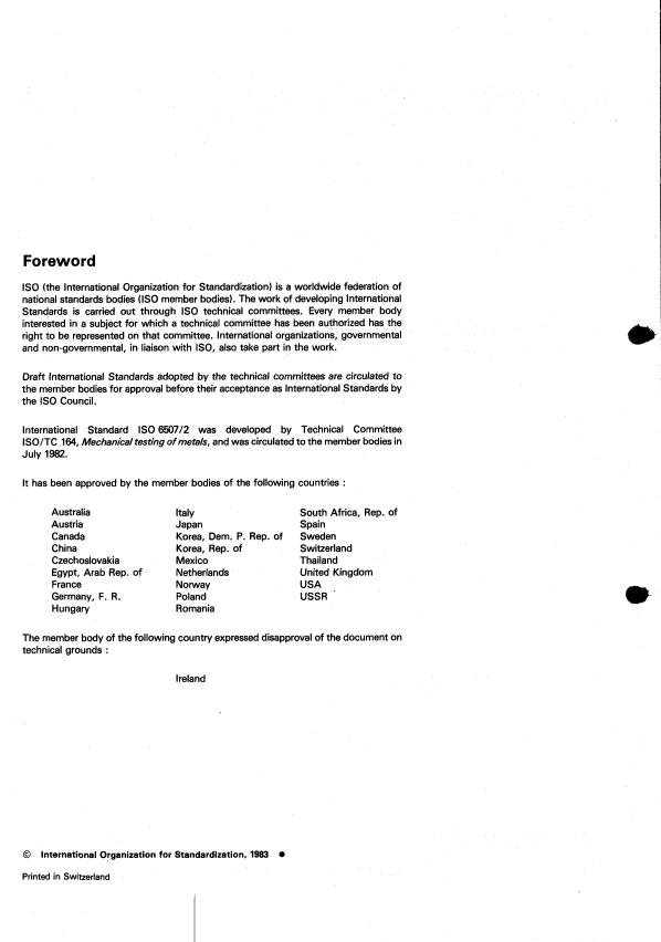 ISO 6507-2:1983 ISO 6507-2:1983 - Metallic materials -- Hardness test -- Vickers test - Page 2 preview