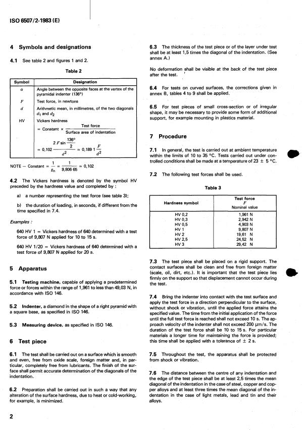 ISO 6507-2:1983 ISO 6507-2:1983 - Metallic materials -- Hardness test -- Vickers test - Page 4 preview