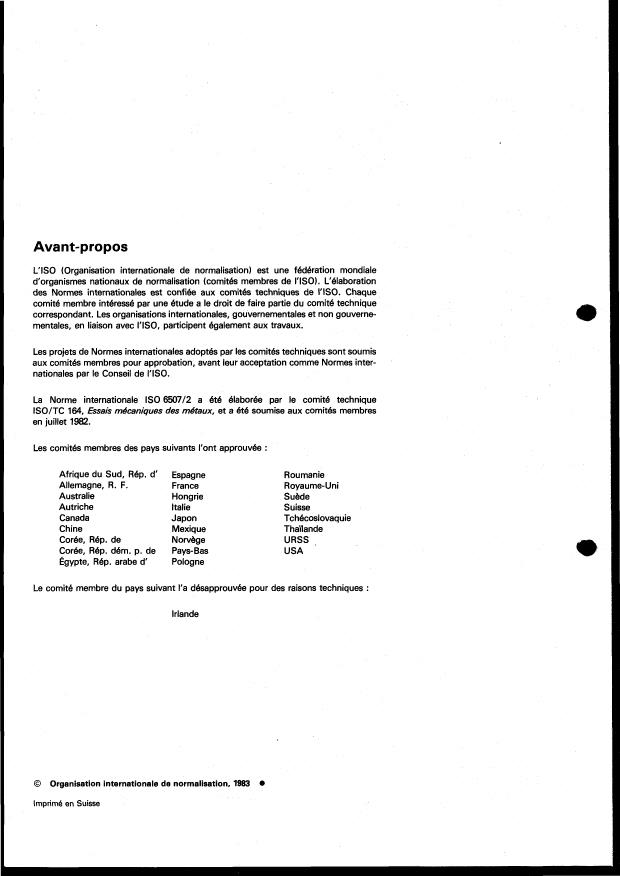 ISO 6507-2:1983 ISO 6507-2:1983 - Matériaux métalliques -- Essai de dureté -- Essai Vickers - Page 2 preview