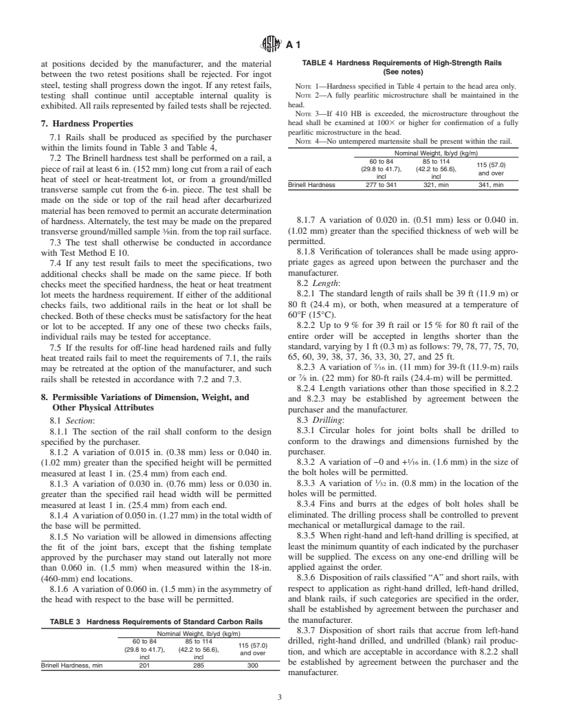 ASTM A1-00 - Standard Specification for Carbon Steel Tee Rails