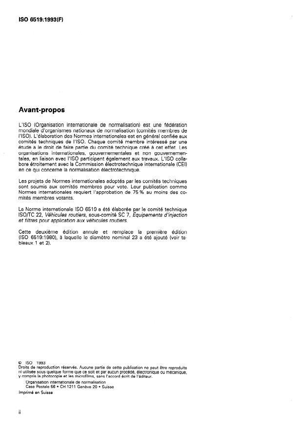 ISO 6519:1993 ISO 6519:1993 - Moteurs diesels -- Pompes d'injection de combustible -- Cônes pour bouts d'arbre et moyeux - Page 2 preview