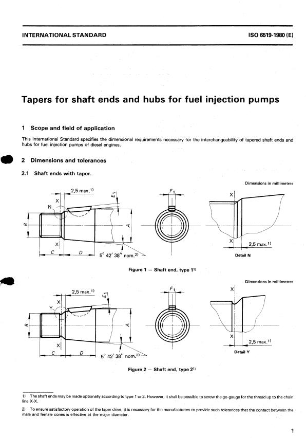 ISO 6519:1980 - Tapers for shaft ends and hubs for fuel injection pumps