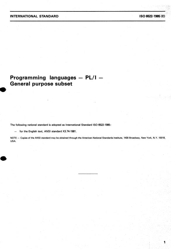 ISO 6522:1985 - Programming languages -- PL/I -- General purpose subset