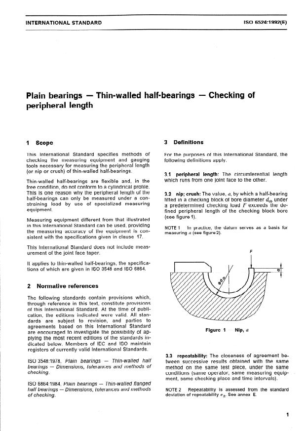 ISO 6524:1992 - Plain bearings -- Thin-walled half-bearings -- Checking of peripheral length