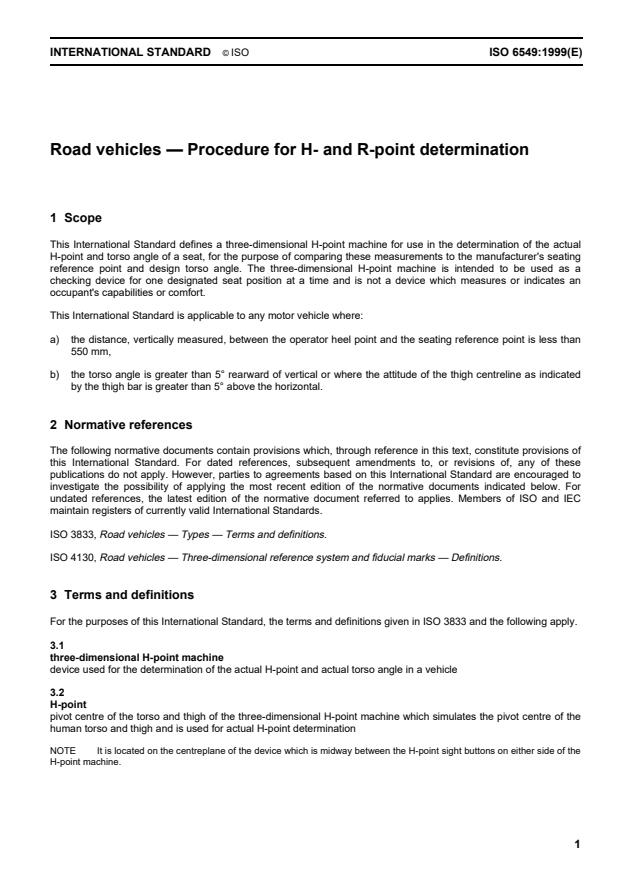 ISO 6549:1999 - Road vehicles -- Procedure for H- and R-point determination