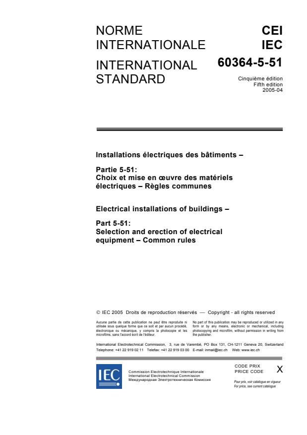 IEC 60364-5-51:2005 - Electrical installations of buildings - Part 5-51: Selection and erection of electrical equipment - Common rules