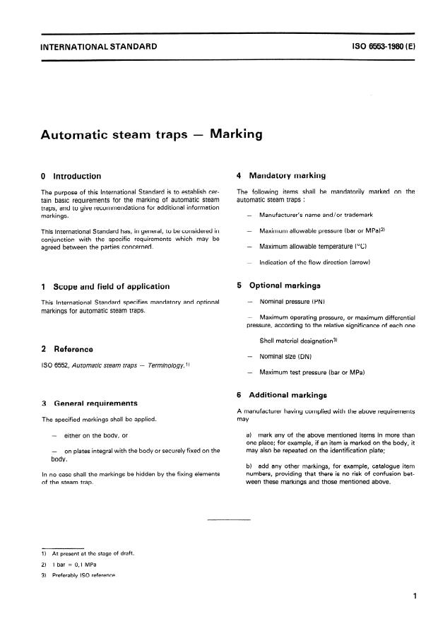 ISO 6553:1980 - Automatic steam traps -- Marking