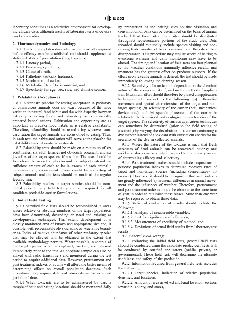 ASTM E552-95 - Test Method for Efficacy of Acute Mammalian Predacides (Withdrawn 2000)