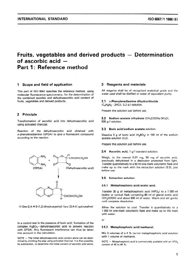 ISO 6557-1:1986 - Fruits, vegetables and derived products -- Determination of ascorbic acid