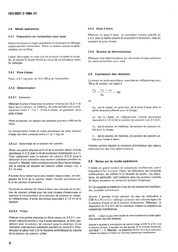 ISO 6557-2:1984 ISO 6557-2:1984 - Fruits, légumes et produits dérivés -- Détermination de la teneur en acide ascorbique - Page 4 preview