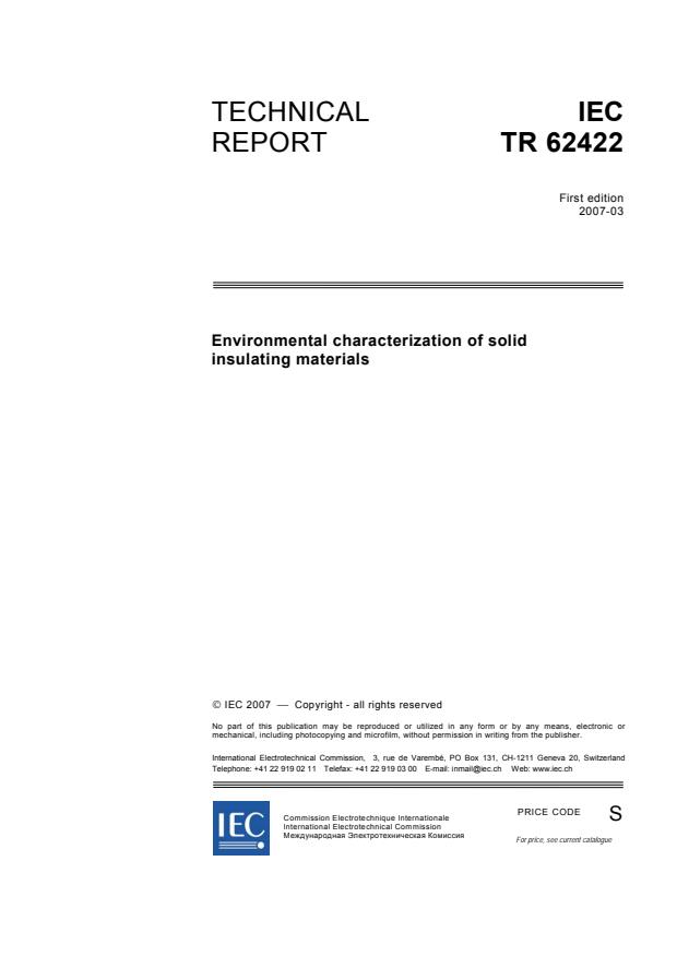IEC TR 62422:2007 - Environmental characterization of solid insulating materials