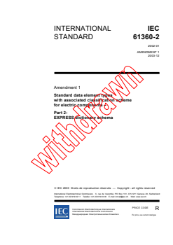IEC 61360-2:2002/AMD1:2003 IEC 61360-2:2002/AMD1:2003 - Amendment 1 - Standard data element types with associated classification scheme for electric components - Part 2: EXPRESS dictionary schema
Released:12/17/2003
Isbn:2831873428 - Page 1 preview