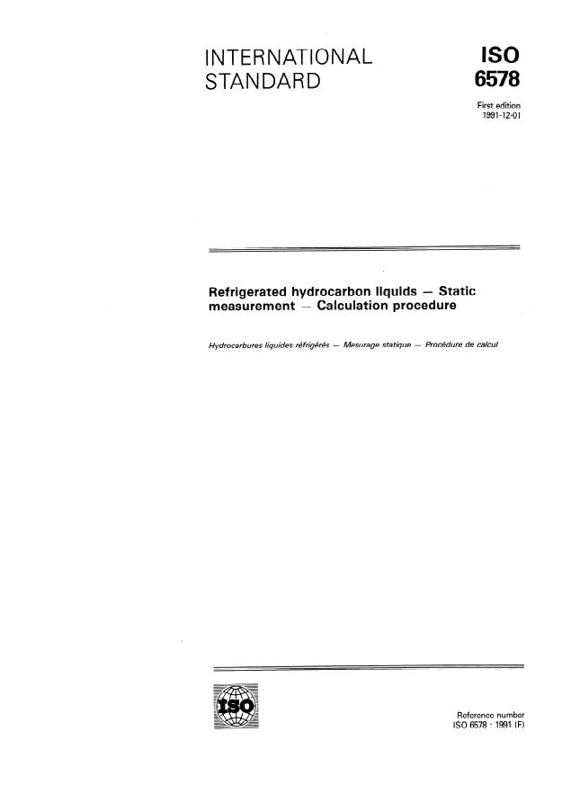 ISO 6578:1991 - Refrigerated hydrocarbon liquids -- Static measurement -- Calculation procedure