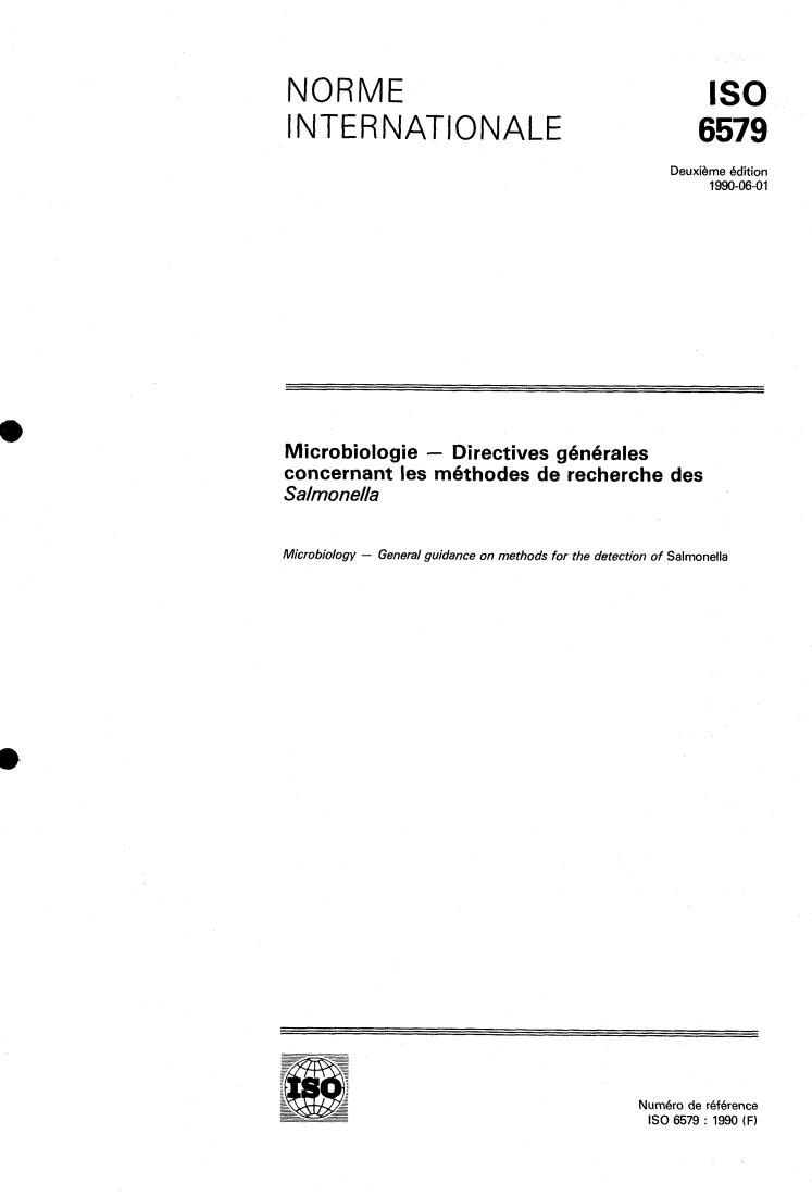 ISO 6579:1990 - Microbiology — General guidance on methods for the detection of Salmonella
Released:5/31/1990