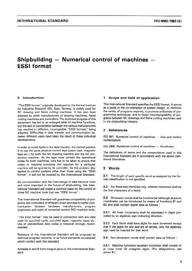 ISO 6582:1983 ISO 6582:1983 - Shipbuilding -- Numerical control of machines -- ESSI format - Page 3 preview