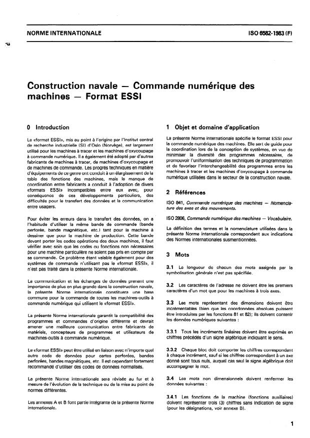 ISO 6582:1983 ISO 6582:1983 - Construction navale -- Commande numérique des machines -- Format ESSI - Page 3 preview