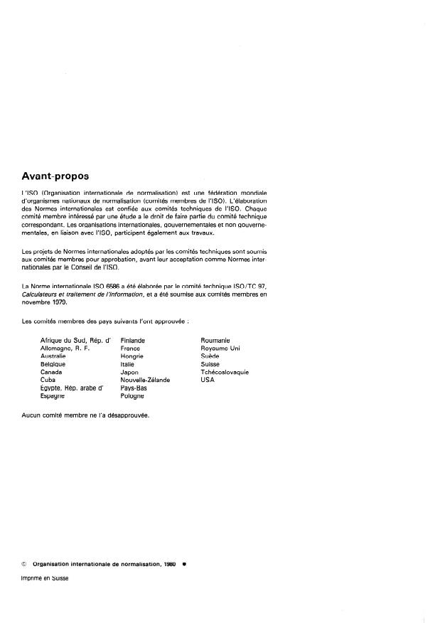 ISO 6586:1980 ISO 6586:1980 - Traitement de l'information -- Matérialisation des jeux de caracteres codés a 7 éléments et a 8 éléments sur cartes perforées - Page 2 preview