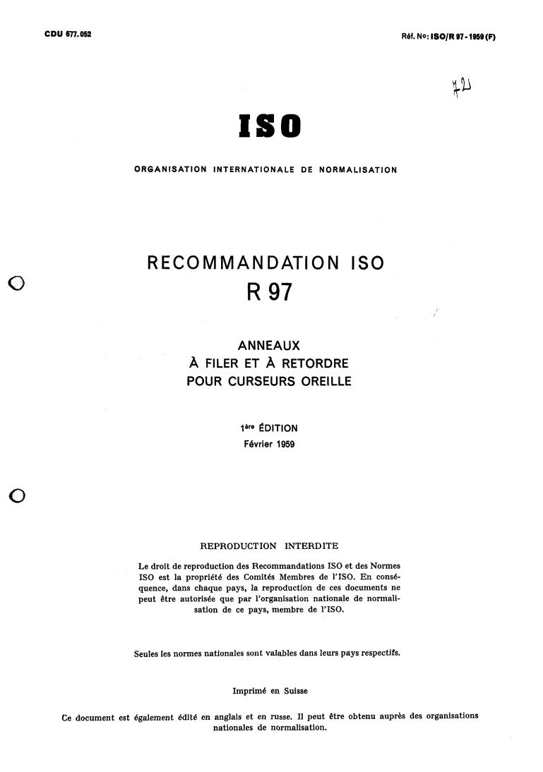 ISO/R 97:1959 - Title missing - Legacy paper document
Released:1/1/1959