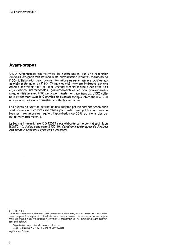 ISO 12095:1994 ISO 12095:1994 - Tubes en acier sans soudure et soudés pour service sous pression -- Contrôle par ressuage - Page 2 preview
