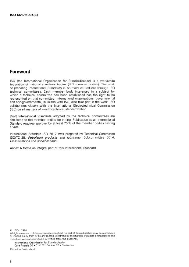 ISO 6617:1994 ISO 6617:1994 - Petroleum-based lubricating oils -- Aging characteristics -- Determination of change in Conradson carbon residue after oxidation - Page 2 preview