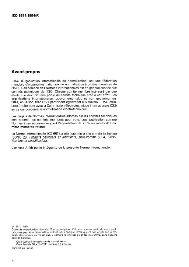 ISO 6617:1994 ISO 6617:1994 - Huile de graissage a base de pétrole -- Caractéristiques de vieillissement -- Détermination de l'augmentation du résidu de carbone Conradson apres oxydation - Page 2 preview