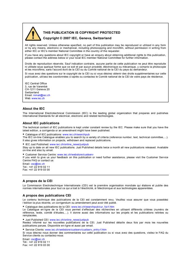 IEC 61300-2-50:2007 IEC 61300-2-50:2007 - Fibre optic interconnecting devices and passive components - Basic test and measurement procedures - Part 2-50: Tests - Fibre optic connector proof test with static load - Singlemode and multimode - Page 2 preview