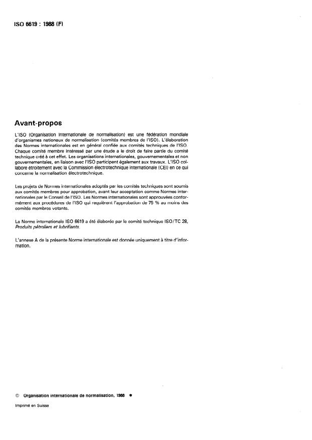ISO 6619:1988 ISO 6619:1988 - Produits pétroliers et lubrifiants -- Indice de neutralisation -- Méthode par titrage potentiométrique - Page 2 preview
